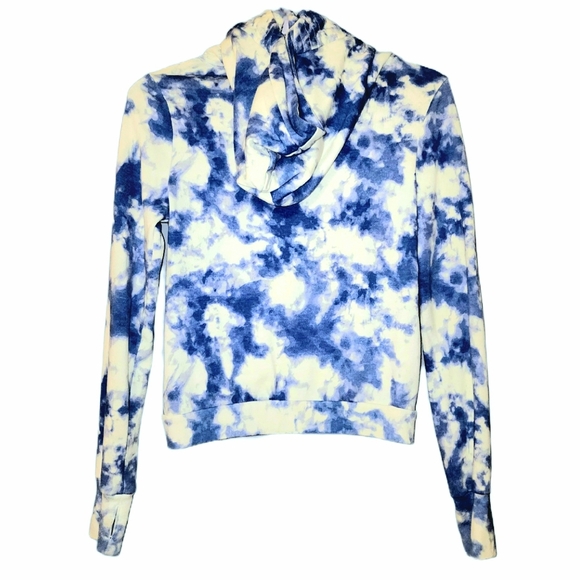 Blue & White Funnel Neck Tye Dye Hoodie by True Craft - Ladies Small - Picture 5 of 7